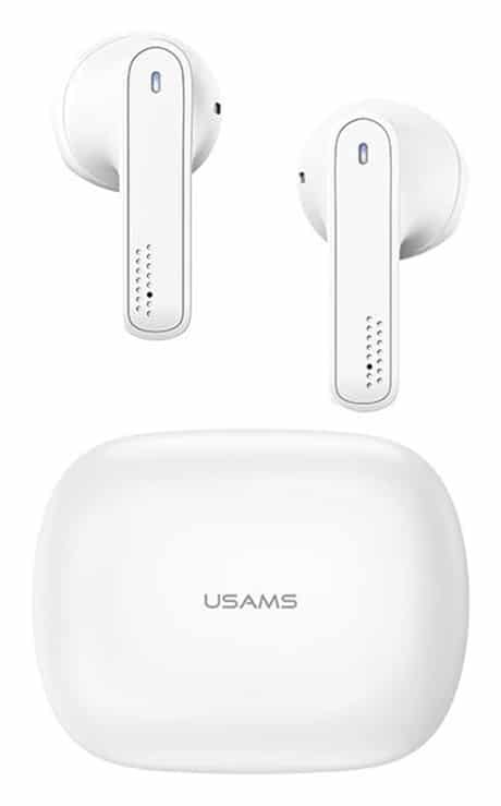 Usams earbuds US-SM001 με θήκη φόρτισης, True Wireless, λευκά