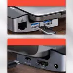 Baseus laptop stand multifunctional HUB USB Typ C - USB 3.0 / RJ45 / 3,5 mm mini jack / HDMI / USB Typ C / Thunderbolt 3 for MacBook Pro gray (CAHUB-AJ0G)