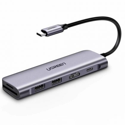 Ugreen 6w1 multifunctional HUB USB Type C - 2x USB 3.2 Gen 1 / USB Type C Power Delivery 100 W / HDMI 4K / SD and micro SD (TF) card reader gray (CM195 70411)