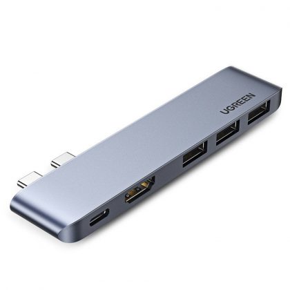 Ugreen Multifunctional HUB 2x USB Typ C - USB Typ C PD (Thunderbolt 3, 100W, 4K@60 Hz, 10 Gbps) / HDMI 4K@30 Hz / 3x USB 3.0 for MacBook Pro / Air gray (60559)
