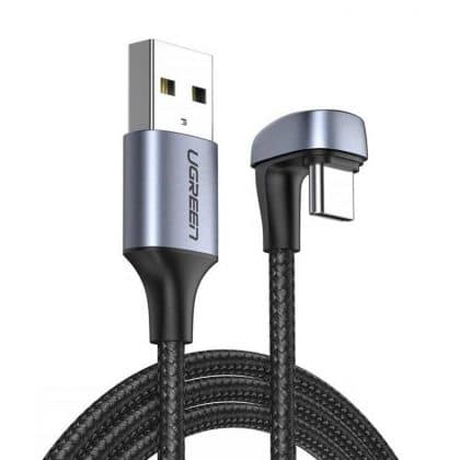 Ugreen Nylon Braided USB - USB Type C angled cable 1 m 3 A for players gamers gray (70313)