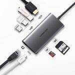 Ugreen USB Type C HUB 3x USB 3.0 / SD and micro SD card reader / RJ45 1000Mbps network adapter / HDMI gray (50538)
