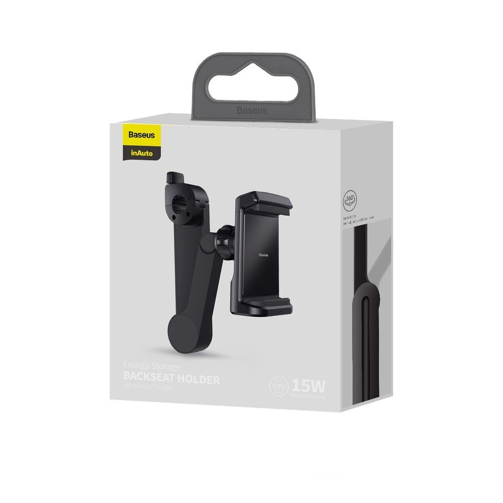 Baseus car headrest phone holder with built-in 15 W Qi wireless charger black (WXHZ-01) - Image 5