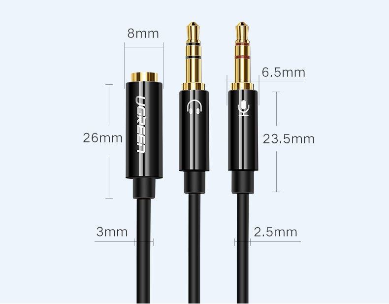 Ugreen AUX splitter cable 3.5 mm mini jack (female) - 2x 3.5 mm mini jack (male - microphone and headphones) black (AV140 20899) - Image 12