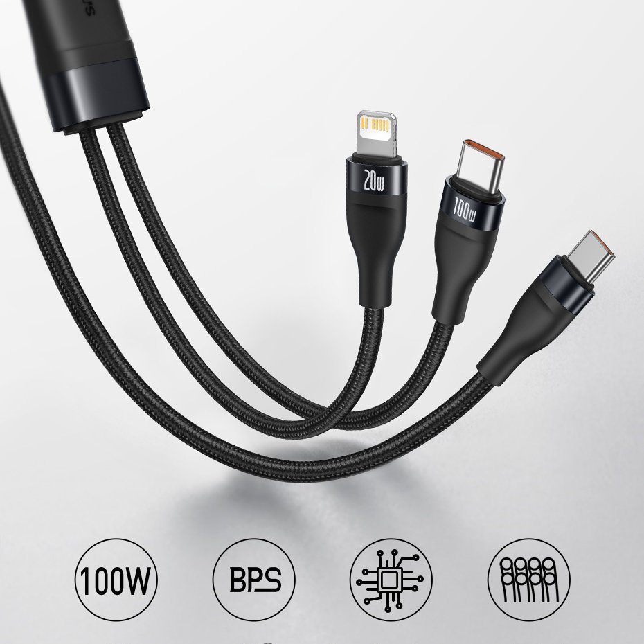 Baseus Flash Series 2in1 USB Typ C - USB Typ C / Lightning fast charging cable Power Delivery Quick Charge 100 W 1,2 m black (CA1T2-F01) - Image 12