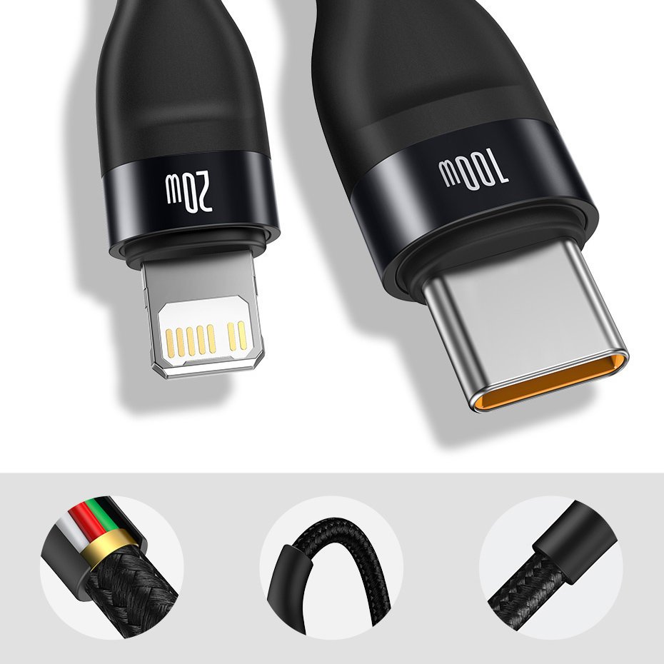 Baseus Flash Series 2in1 USB Typ C - USB Typ C / Lightning fast charging cable Power Delivery Quick Charge 100 W 1,2 m black (CA1T2-F01) - Image 14
