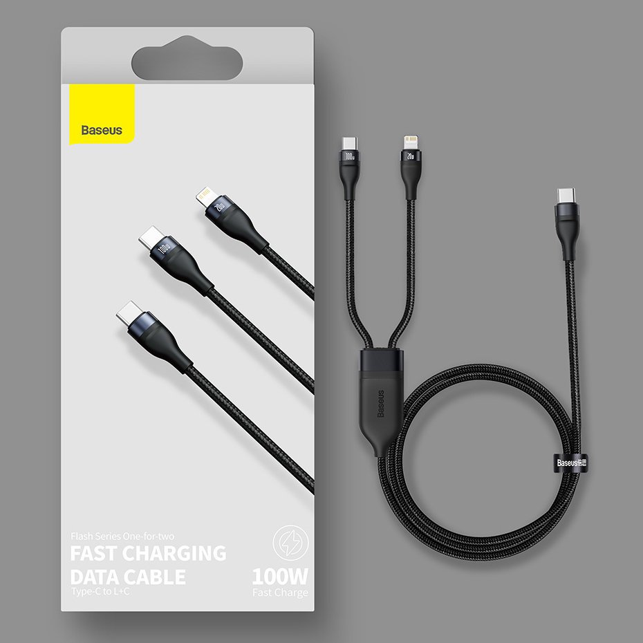 Baseus Flash Series 2in1 USB Typ C - USB Typ C / Lightning fast charging cable Power Delivery Quick Charge 100 W 1,2 m black (CA1T2-F01) - Image 20