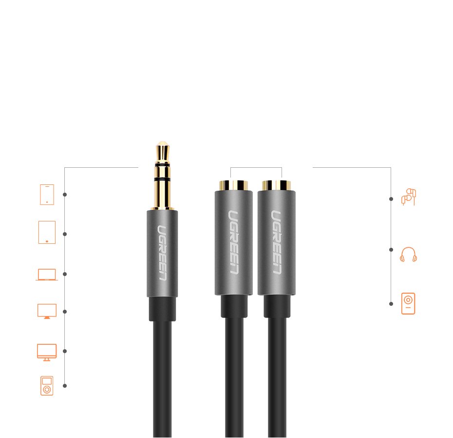 Ugreen cable 3.5 mm headphone splitter mini jack AUX 20cm (2 x audio output) silver (10532) - Image 3