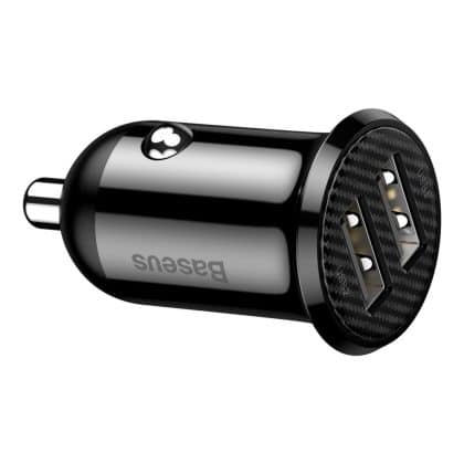 Μαύρος φορτιστής αυτοκινήτου Baseus Grain Pro με δύο θύρες USB-A