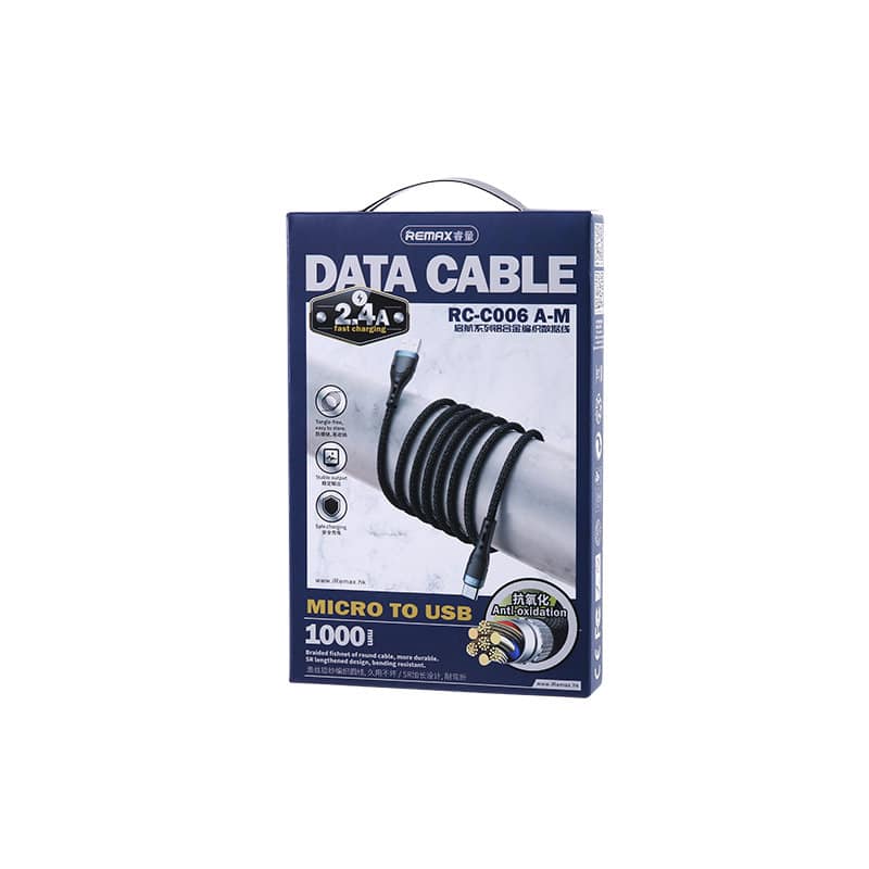 Remax USB cable - micro USB for charging and data transmission 2.4A 1m (Μαύρο) (RC-C006) - Image 3