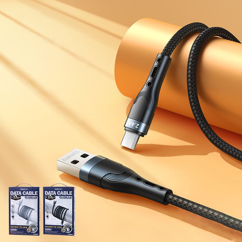 Remax USB cable - micro USB for charging and data transmission 2.4A 1m (Μαύρο) (RC-C006) - Image 2
