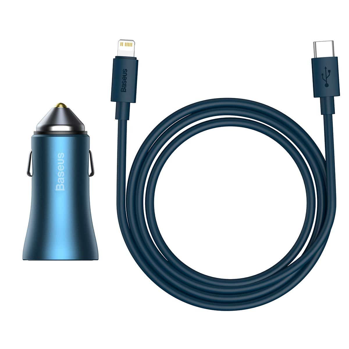 Baseus Golden Contactor Pro car charger, USB + USB-C, QC4.0+, PD, SCP, 40W (blue) + USB-C - Lightning cable 1m (blue) - Image 2