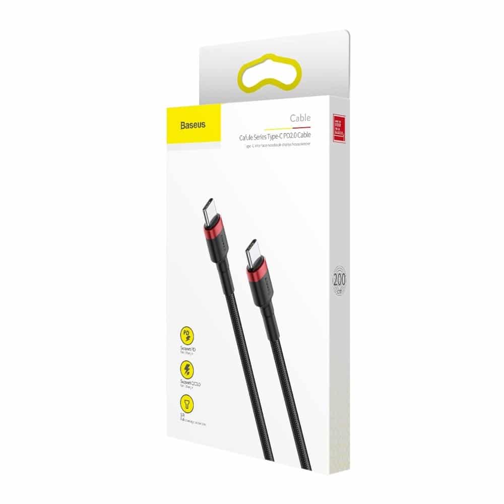 Baseus Cafule Καλώδιο Durable Nylon Cord USB-C PD / USB-C PD PD2.0 60W 20V 3A QC3.0 2M Μαύρο-Κόκκινο (CATKLF-H91) - Image 13