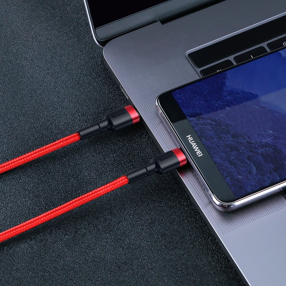 Baseus Cafule Καλώδιο Durable Nylon Cord USB-C PD / USB-C PD PD2.0 60W 20V 3A QC3.0 2M Μαύρο-Κόκκινο (CATKLF-H91) - Image 7