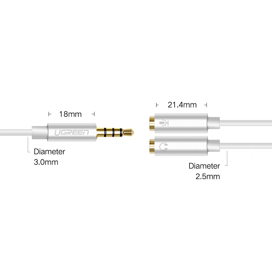 Ugreen cable cable headphone splitter 3.5 mm mini jack AUX microphone 20cm (microphone + stereo output) silver (30619) - Image 10