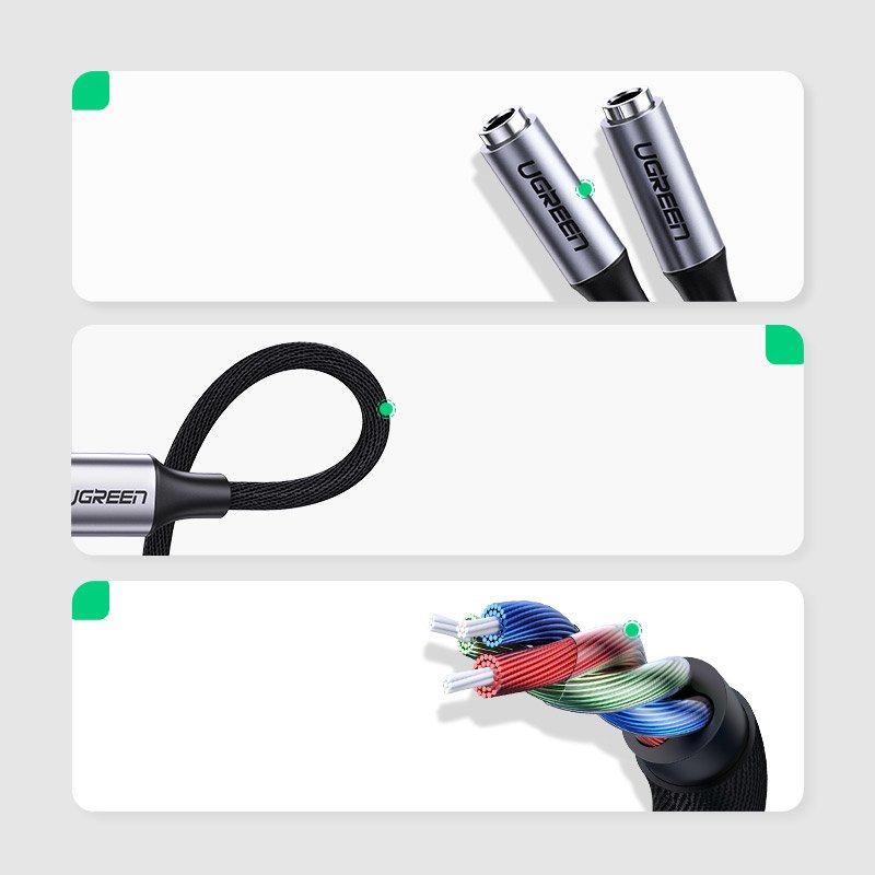 Ugreen cable headphone splitter USB Type C - 2x 3.5 mm mini jack AUX 20cm gray (30732) - Image 3