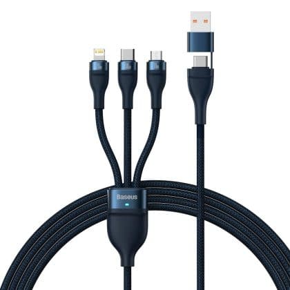 Baseus Flash Series II cable USB Type C / USB Type A - USB Type C / Lightning / micro USB 100 W 1.2 m Μπλέ (CASS030103)