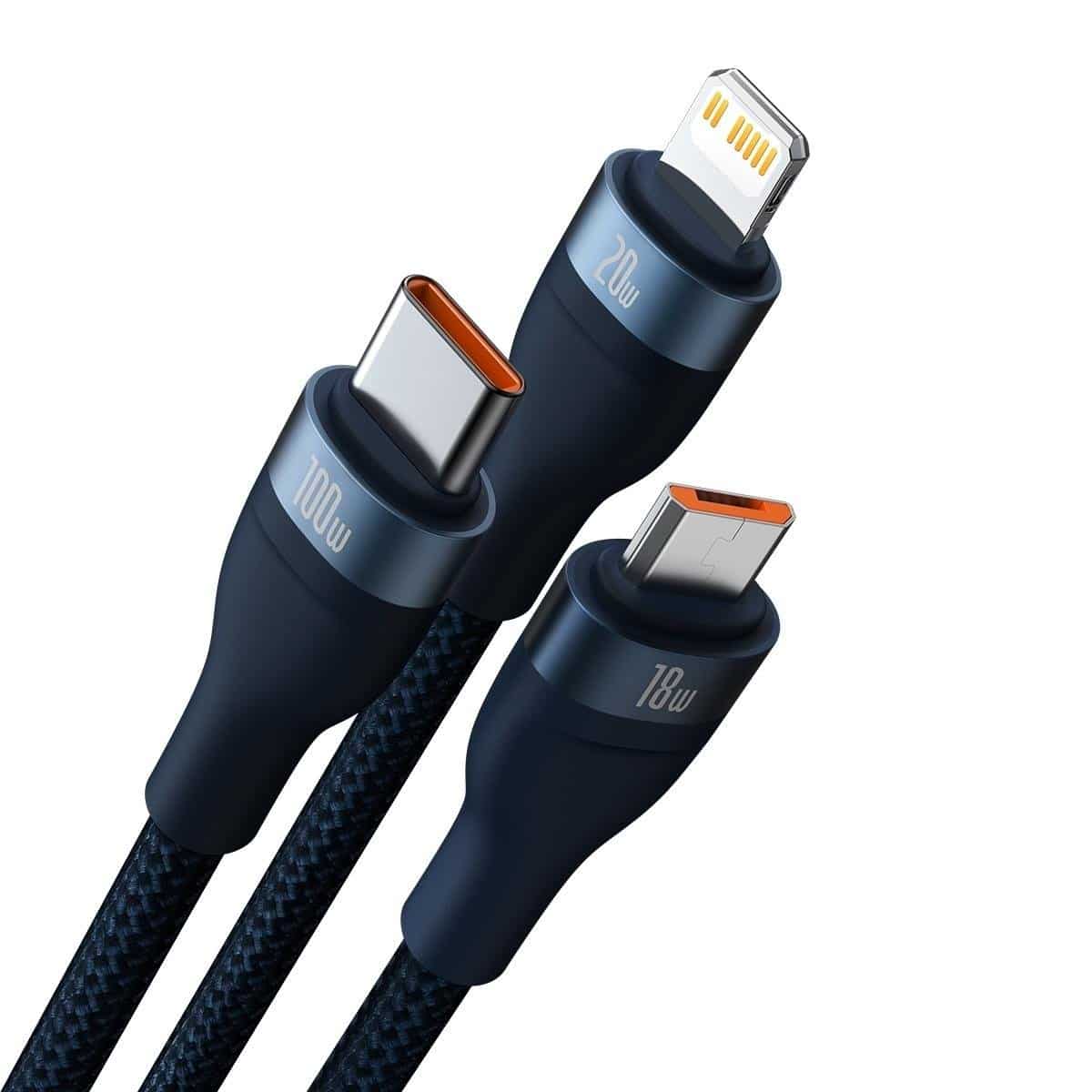 Baseus Flash Series II cable USB Type C / USB Type A - USB Type C / Lightning / micro USB 100 W 1.2 m Μπλέ (CASS030103) - Image 2