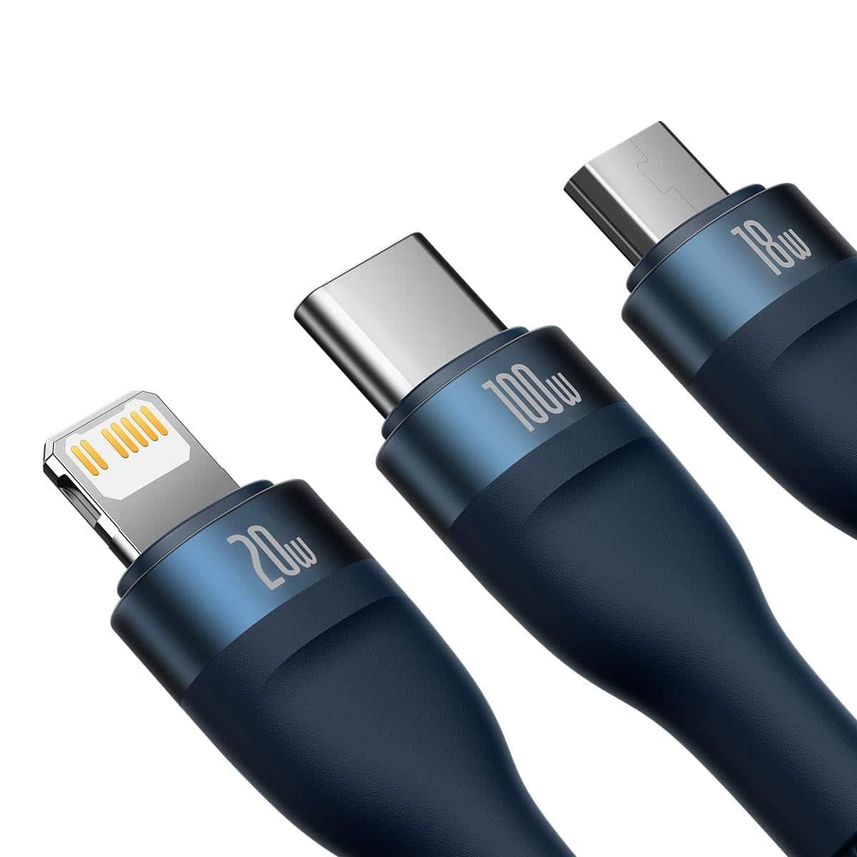 Baseus Flash Series II cable USB Type C / USB Type A - USB Type C / Lightning / micro USB 100 W 1.2 m Μπλέ (CASS030103) - Image 3