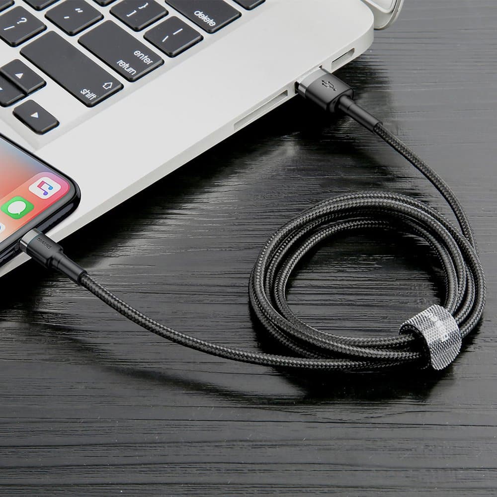 Baseus Cafule Καλώδιο durable nylon cable USB / Lightning QC3.0 2A 3M black-gray (CALKLF-RG1) - Image 8