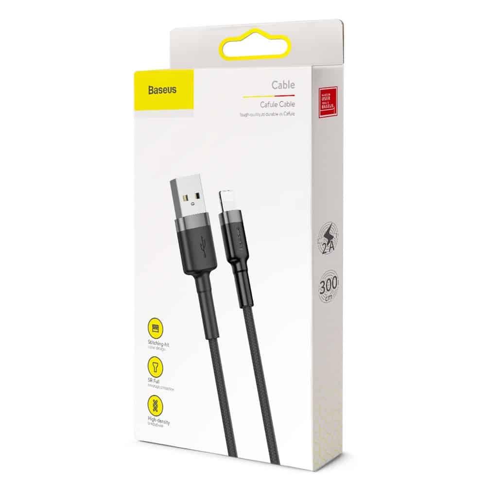 Baseus Cafule Καλώδιο durable nylon cable USB / Lightning QC3.0 2A 3M black-gray (CALKLF-RG1) - Image 9
