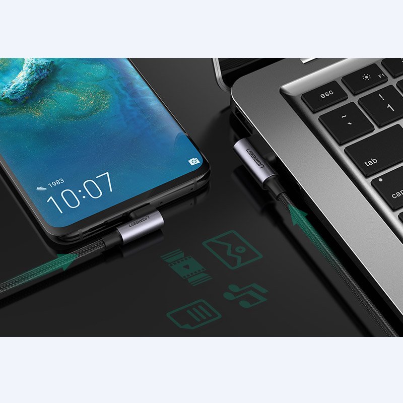 Ugreen angle cable USB cable - USB Type C Quick Charge 3.0 QC3.0 3 A 1 m Γκρί (US176 20856) - Image 5