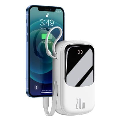 Baseus Qpow Digital Display Power bank 20000mAh 20W USB / USB Type C / Lightning cable Quick Charge SCP AFC FCP white (PPQD-H02)