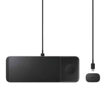 Samsung Wireless Charger Trio Charging Station for Phones / Galaxy Watch / TWS Headphones Μαύρο + 25W Wall Charger + USB Type-C Καλώδιο (EP-P6300TBEGEU)