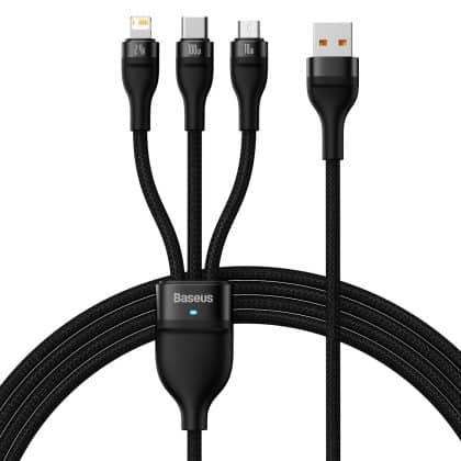 Baseus Flash Series II cable USB - USB Type C / Lightning / micro USB 100 W 1.2 m Μαύρο (CASS030001)