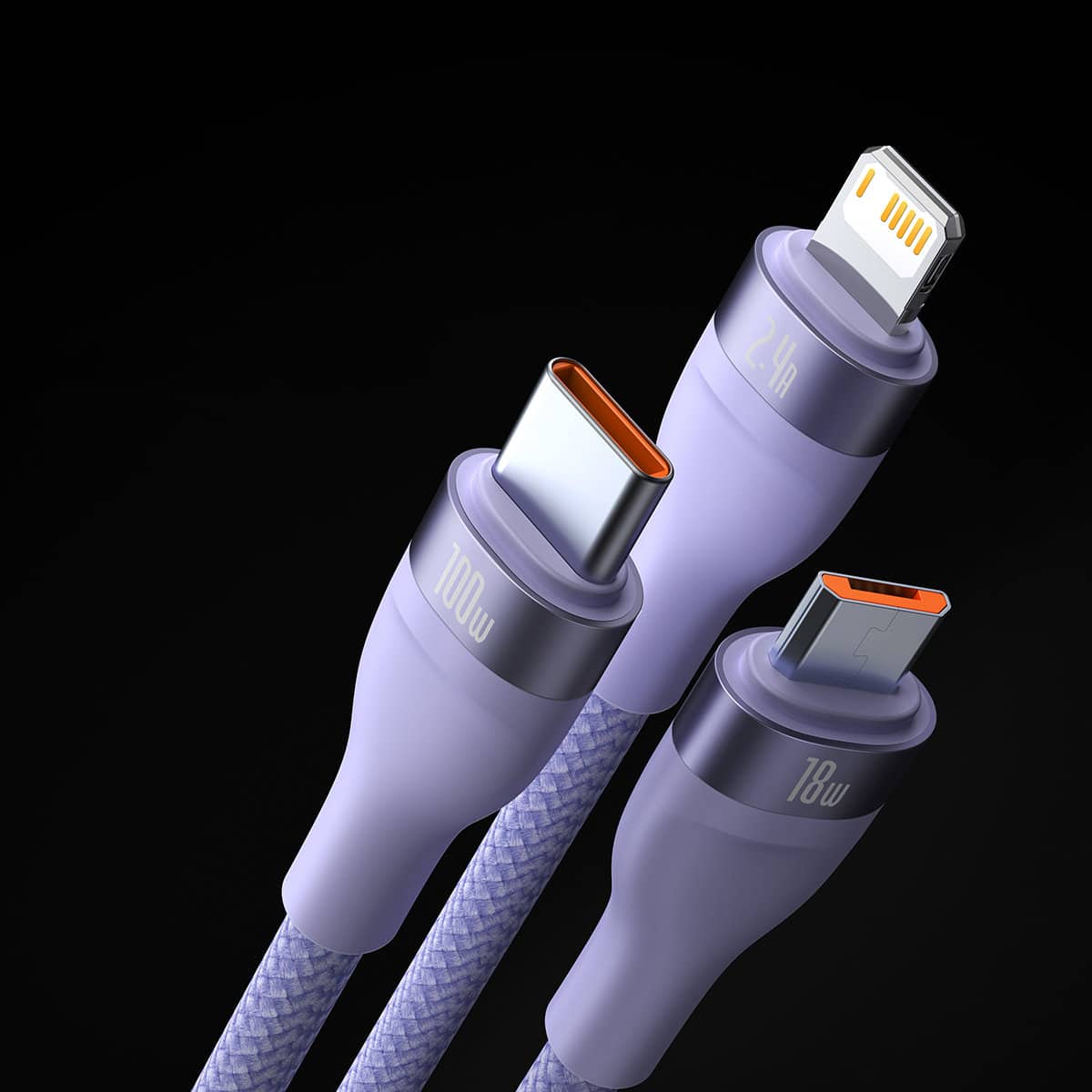 Baseus Flash Series Ⅱ One-for-three Fast Charging Data Καλώδιο USB to M+L+C 100W 1.2m Purple - Image 12