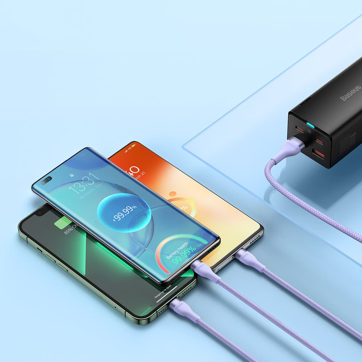 Baseus Flash Series Ⅱ One-for-three Fast Charging Data Καλώδιο USB to M+L+C 100W 1.2m Purple - Image 16