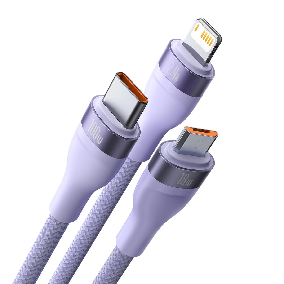 Baseus Flash Series Ⅱ One-for-three Fast Charging Data Καλώδιο USB to M+L+C 100W 1.2m Purple - Image 2