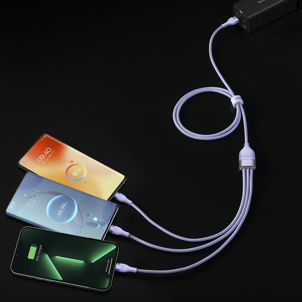 Baseus Flash Series Ⅱ One-for-three Fast Charging Data Καλώδιο USB to M+L+C 100W 1.2m Purple - Image 8