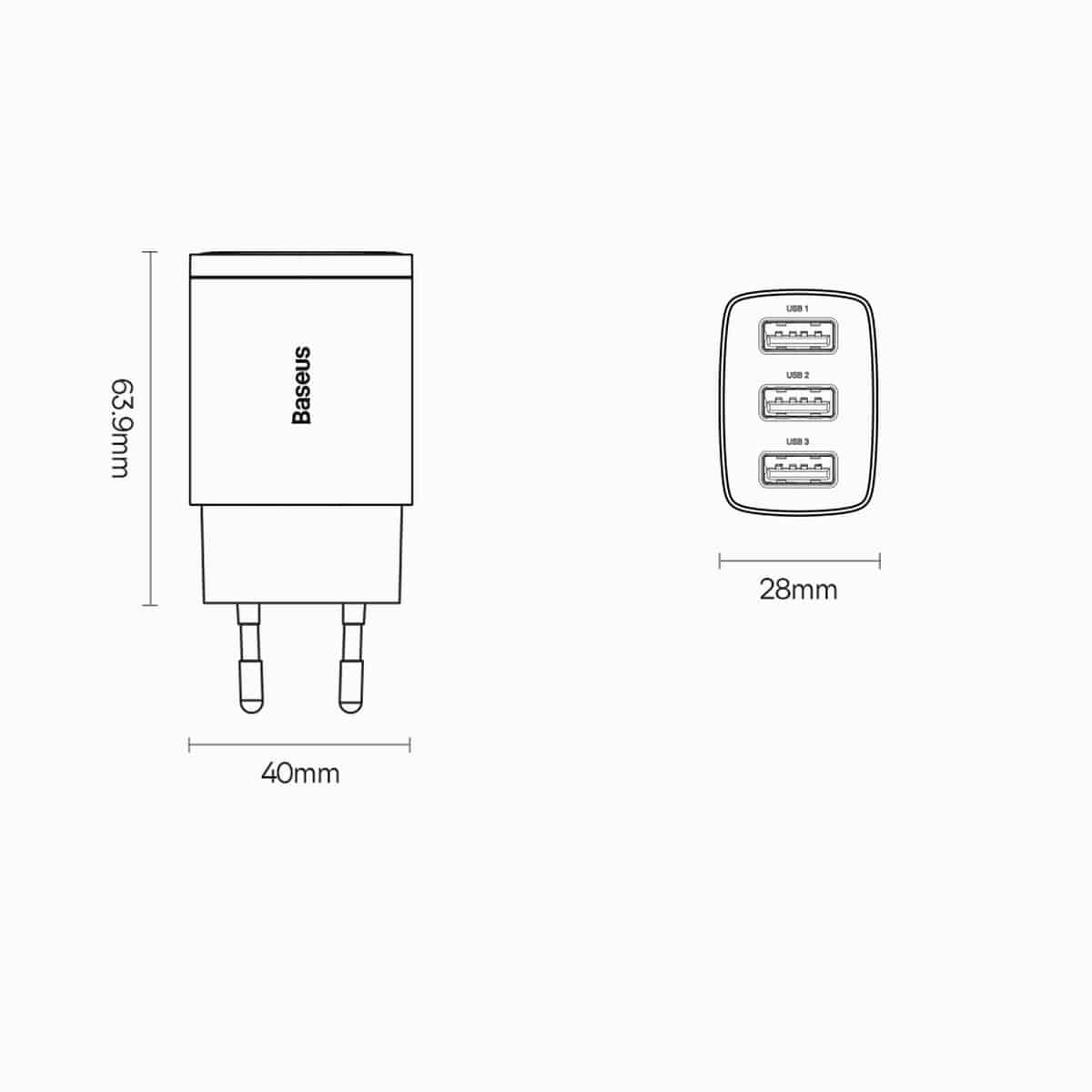 Baseus Compact charger 3x USB 17W Λευκό (CCXJ020102) - Image 19