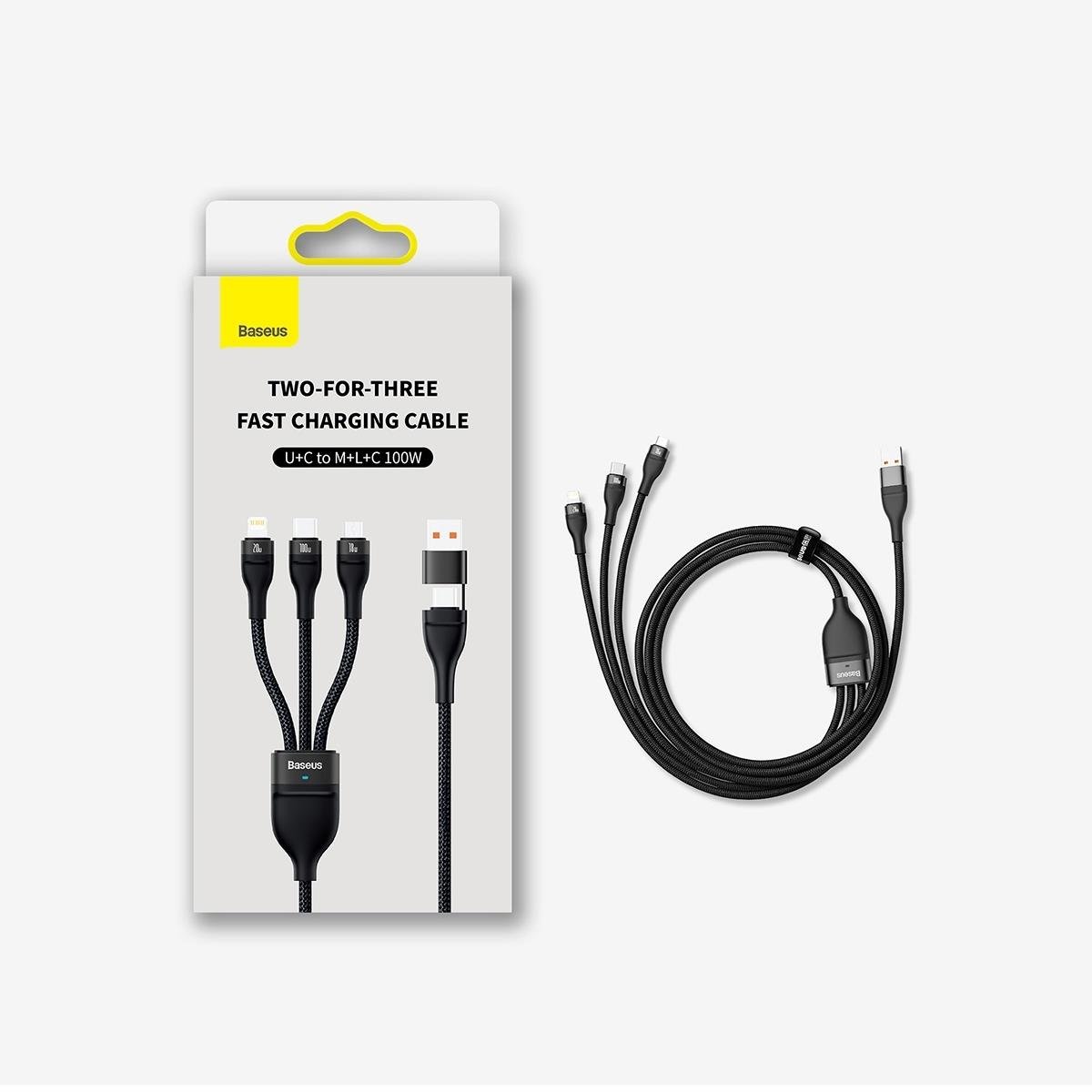 Baseus Flash Series II USB Type C / USB Type A cable - USB Type C / Lightning / micro USB 100 W 1.2 m black (CASS030101) - Image 5