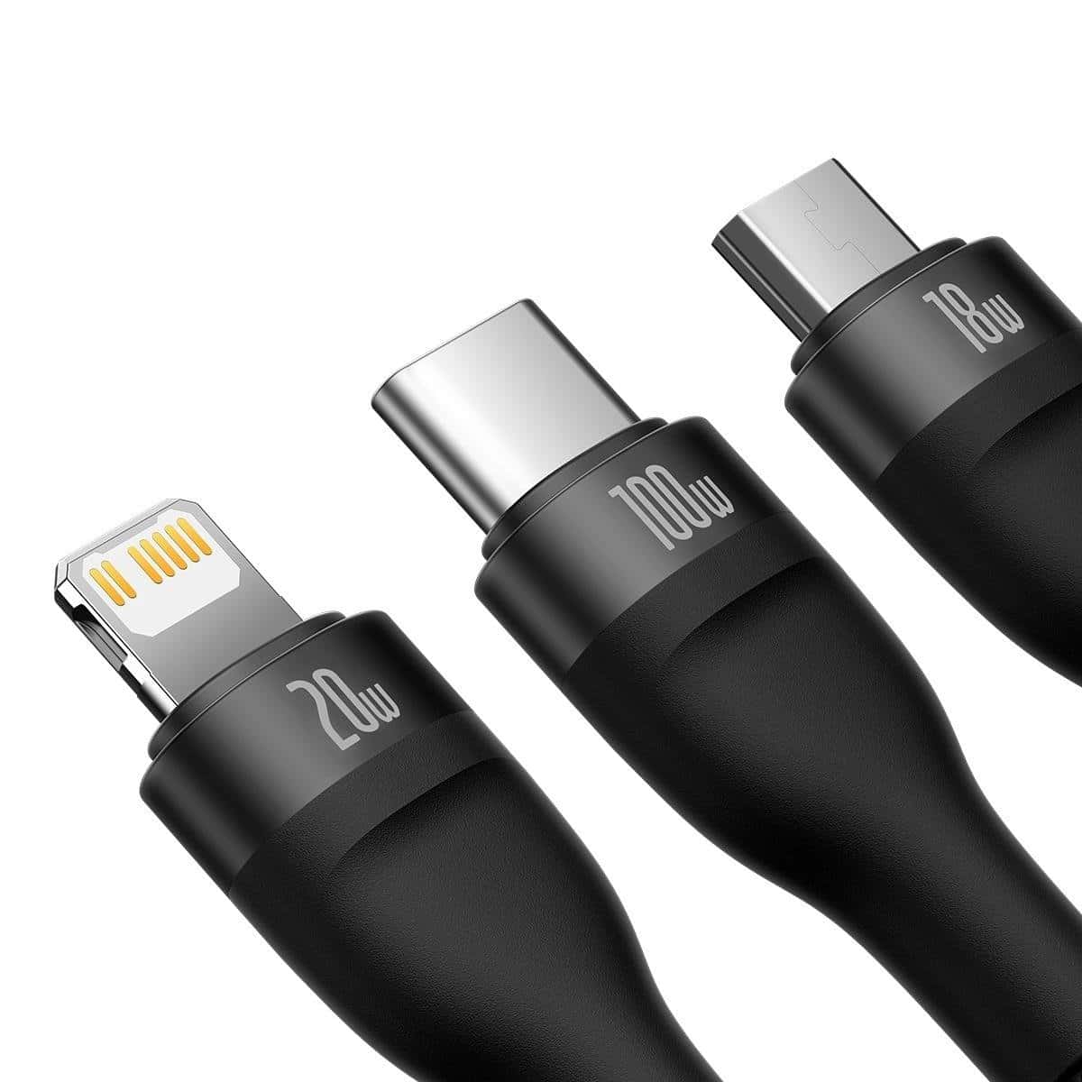 Baseus Flash Series II USB Type C / USB Type A cable - USB Type C / Lightning / micro USB 100 W 1.2 m black (CASS030101) - Image 3