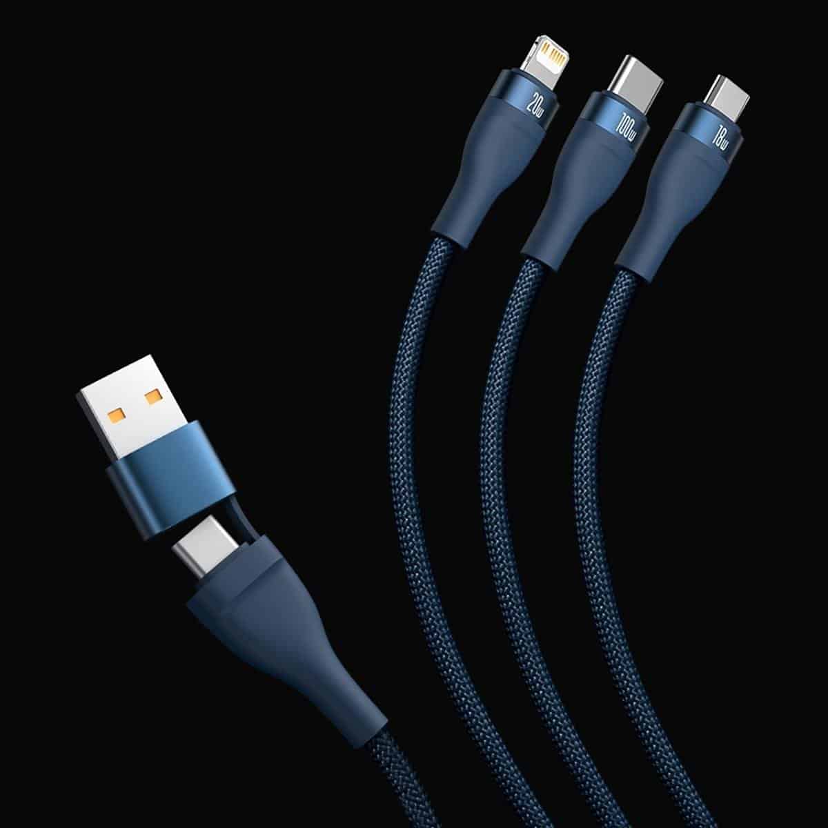 Baseus Flash Series II USB Type C / USB Type A cable - USB Type C / Lightning / micro USB 100 W 1.2 m black (CASS030101) - Image 8