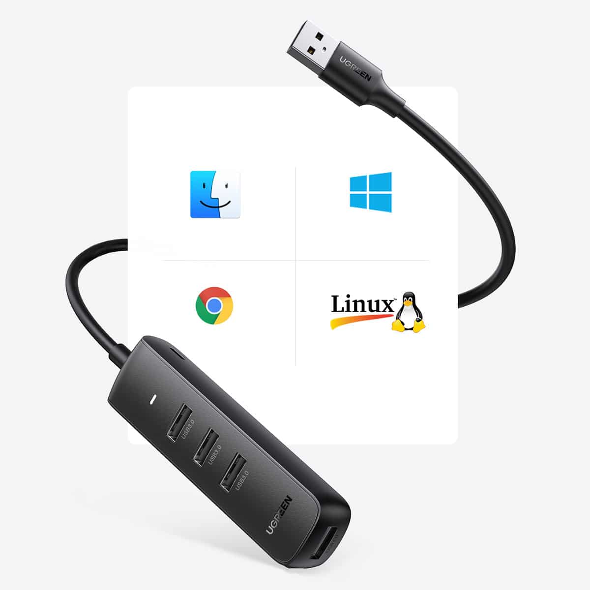 Ugreen HUB 4in1 USB - 4x USB Type A 3.0 PD DC 12V 0.25m Μαύρο (CM416 10915) - Image 5