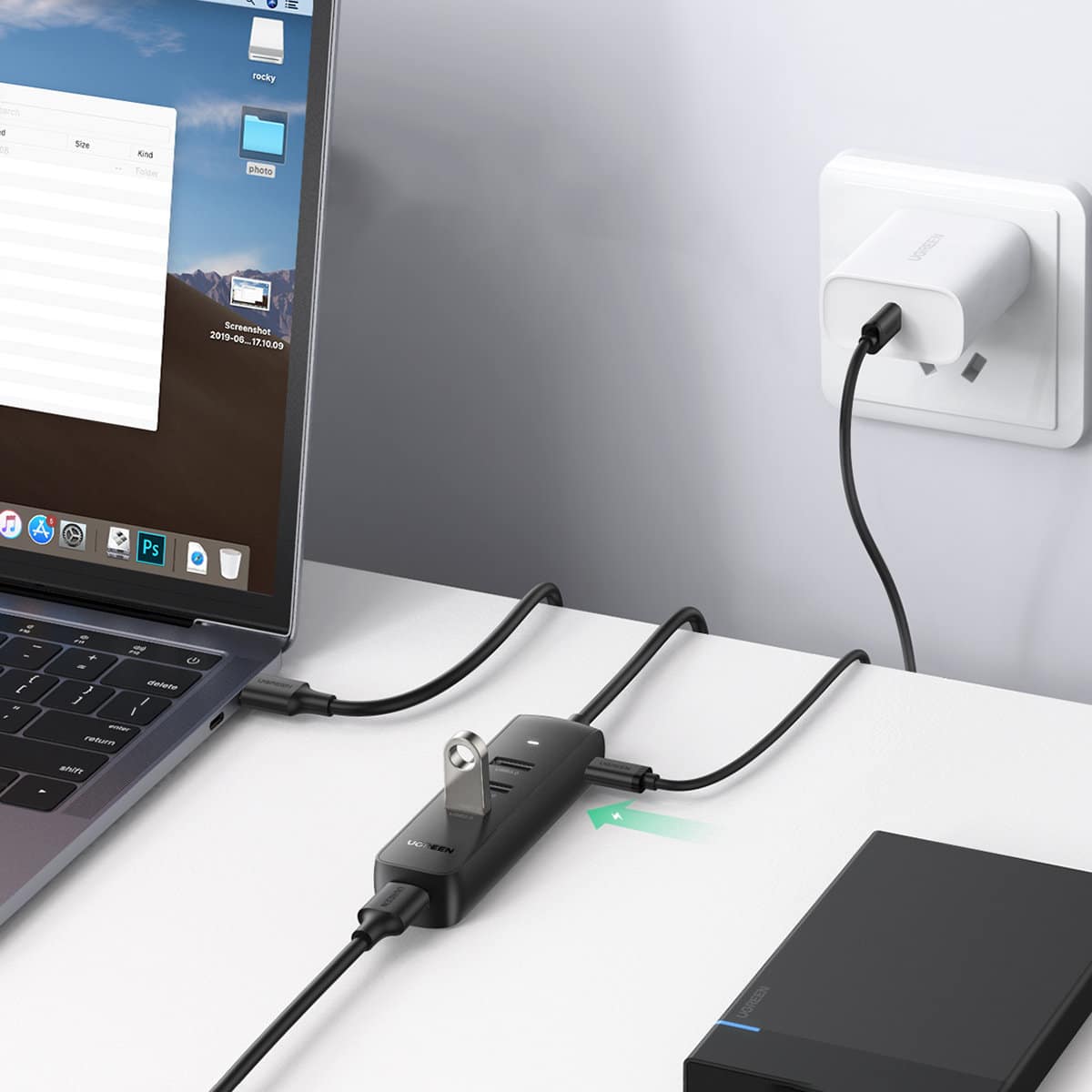 Ugreen HUB 4in1 USB - 4x USB Type A 3.0 PD DC 12V 0.25m Μαύρο (CM416 10915) - Image 4