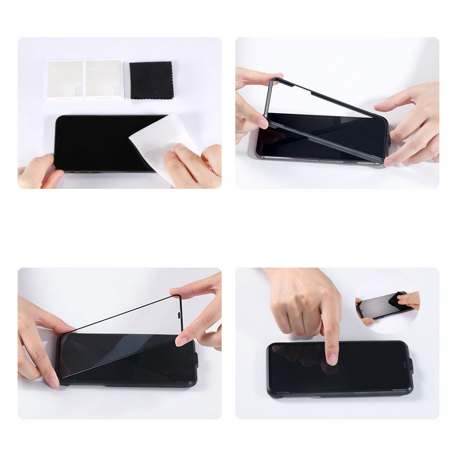 Baseus 2x full screen glass with 0.3mm Full Screen frame 9H iPhone 11 Pro / iPhone XS / iPhone X + black positioner (SGAPIPH58-WD01) - Image 17
