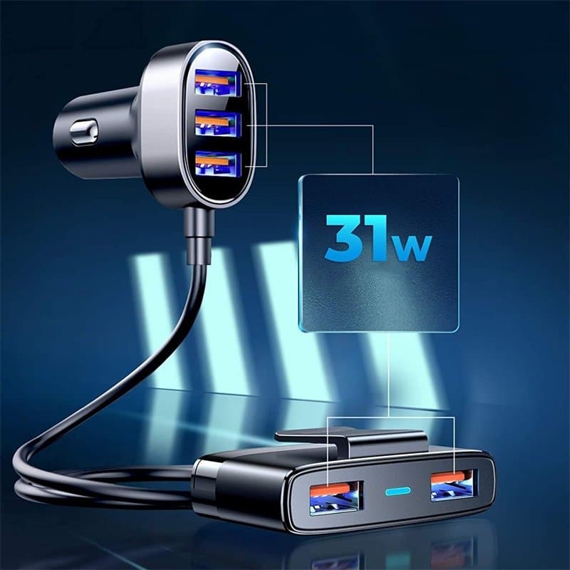 Joyroom fast car charger 5x USB 6.2 A with extension cable black (JR-CL03) - Image 3