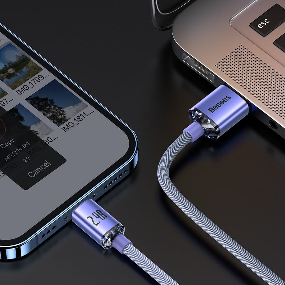 Baseus Crystal Shine Series cable USB cable for fast charging and data transfer USB Type A - Lightning 2.4A 2m purple (CAJY000105) - Image 8