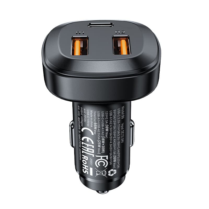 Acefast car charger 66W 2x USB / USB Type C, PPS, Power Delivery, Quick Charge 4.0, AFC, FCP, SCP Μαύρο (B9) - Image 2