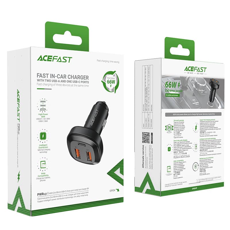 Acefast car charger 66W 2x USB / USB Type C, PPS, Power Delivery, Quick Charge 4.0, AFC, FCP, SCP Μαύρο (B9) - Image 5