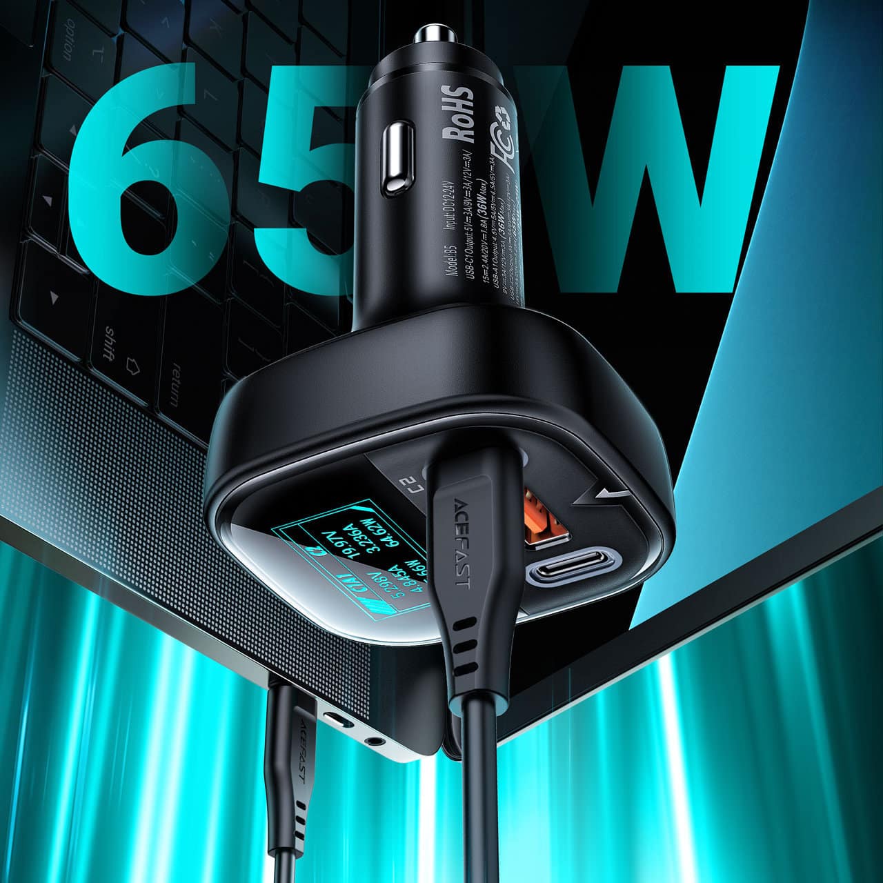 Acefast car charger 101W 2x USB Type C / USB, PPS, Power Delivery, Quick Charge 4.0, AFC, FCP Μαύρο (B5) - Image 11
