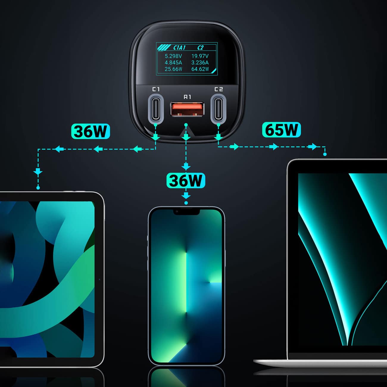 Acefast car charger 101W 2x USB Type C / USB, PPS, Power Delivery, Quick Charge 4.0, AFC, FCP Μαύρο (B5) - Image 12