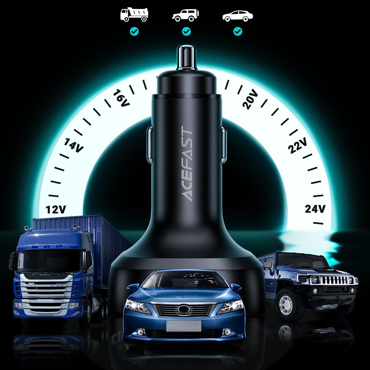 Acefast car charger 101W 2x USB Type C / USB, PPS, Power Delivery, Quick Charge 4.0, AFC, FCP Μαύρο (B5) - Image 14