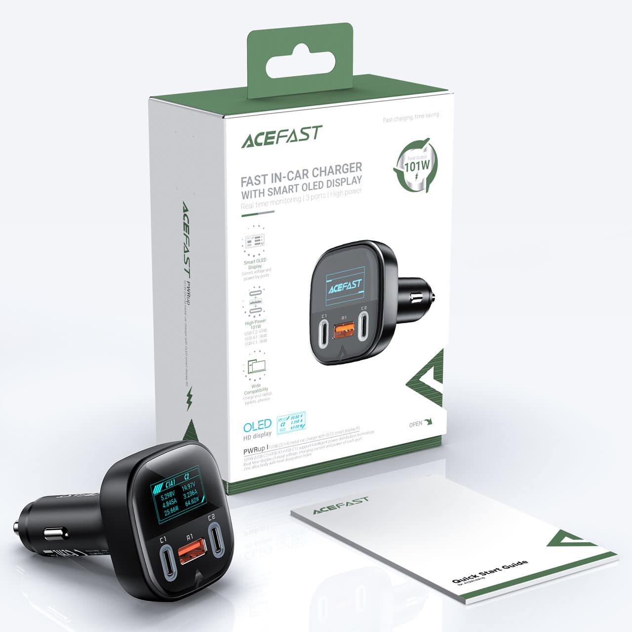 Acefast car charger 101W 2x USB Type C / USB, PPS, Power Delivery, Quick Charge 4.0, AFC, FCP Μαύρο (B5) - Image 16