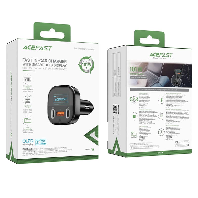 Acefast car charger 101W 2x USB Type C / USB, PPS, Power Delivery, Quick Charge 4.0, AFC, FCP Μαύρο (B5) - Image 5
