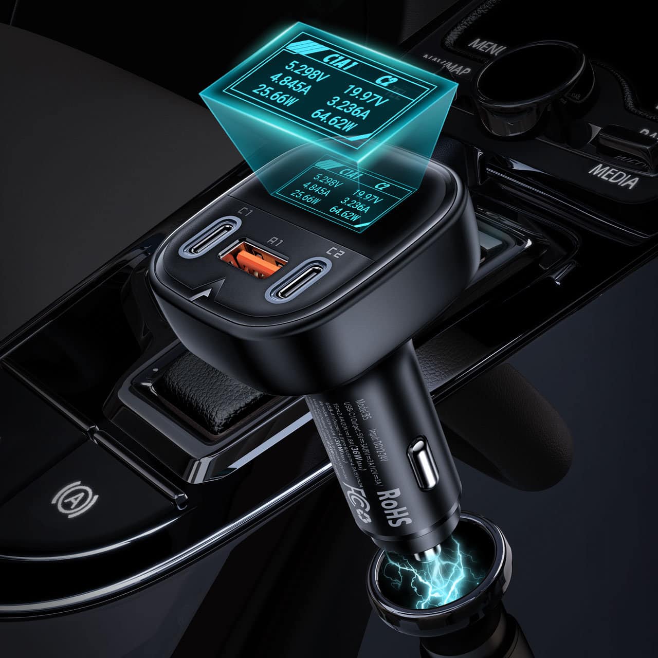 Acefast car charger 101W 2x USB Type C / USB, PPS, Power Delivery, Quick Charge 4.0, AFC, FCP Μαύρο (B5) - Image 9